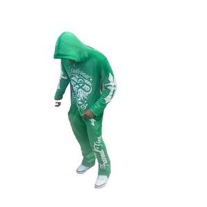 Ensemble de survêtements évasés pour hommes, sweat à capuche à bord coupé et pantalon de jogging, survêtement évasé à impression 3D graphique avec logo personnalisé - Product Image 3