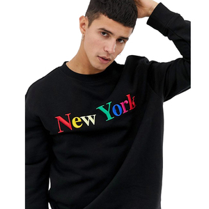 Sweat-shirt à col rond noir pour homme avec imprimé New York coloré, coupe classique, en coton tricoté, pull décontracté pour l'automne - Product Image 4