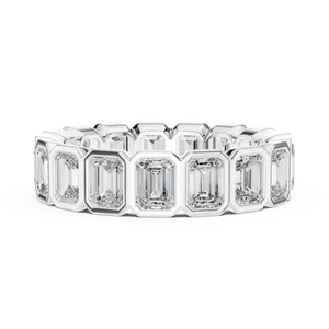 Anillo Unisex de Plata 925 con Diamantes Cultivados en Laboratorio, Corte Esmeralda, Estilo Eternity, 3.40 CTW, Color E, Diseño Art Deco de Lujo - Product Image 3