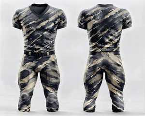 Men's Fitted Camouflage American Football Uniform Sublimated V-Neck Short Sleeve Moisture Wicking All Seasons Apparel - Product Image 1