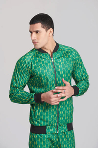 Chándal Unisex Verde con Estampado Geométrico, Cortavientos, con Capucha, Forro Polar, Cierre con Cordón, Bolsillos Laterales, Ropa Casual de Invierno - Product Image 2