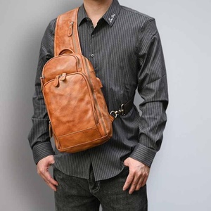 Genuine Leather <b>Sling</b> <b>Bag</b> for Men Crossbody Shoulder Travel Large Capacity Vintage High Quality Customizable Chest Gift. - Product Image 4