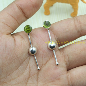Natural Peridot Gemstone Drop <b>Dangle</b> <b>Earrings</b> 925 Sterling <b>Silver</b> Handmade Minimalist Long Bar <b>Earrings</b> for Women Gift Mom Her - Product Image 6