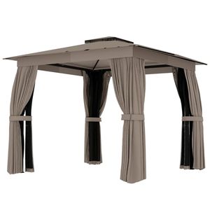 Pavillon à toit souple couleur kaki avec rideaux de protection pour terrasses, pergolas et gazebos - Product Image 5