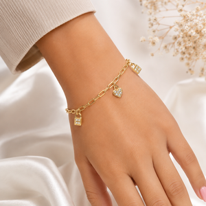 Rose <b>Gold</b> Plated Bracelet Adjustable Chain <b>Bangle</b> Heart & Lock Charm Moissanite Pendant Jewelry for Women - Product Image 3