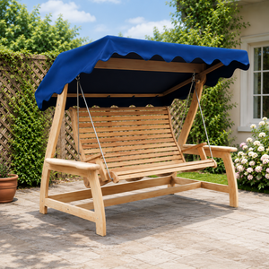 Columpio de Jardín Moderno y Sencillo de Madera con Toldo Azul, Silla para Patio, Terraza o Jardín, Decoración para el Hogar - Product Image 3