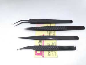 Pince à épiler noire en acier inoxydable pour extensions de cils, kit de pinces à isolation et volume pour extensions de cils, marque privée - Product Image 3