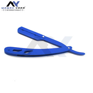 Navajas de barbero con logotipo personalizado, cierre giratorio, color azul, acero inoxidable, navajas para afeitar la garganta, navajas de la mejor calidad - Product Image 2