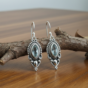 Pendientes Colgantes de Plata de Ley 925 con Topacio Azul Hechos a Mano, Joyería Tribal Vintage Boho, Chapados en Oro Rosa y Oro Amarillo, Regalo para Mujer - Product Image 3