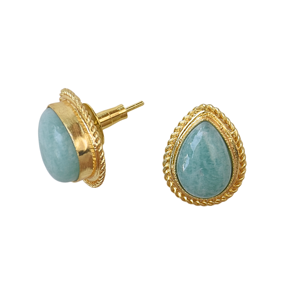 Boucles d'oreilles clous unisexes en laiton plaqué or 18 carats, forme goutte d'eau, serties d'Amazonite classique, sur mesure, pour anniversaire - Product Image 5