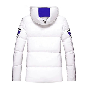 Blouson long matelassé blanc pour homme avec empiècements bleus, coupe-vent, décontracté, fermeture éclair frontale, coupe ajustée, rembourrage épais en polyester - Product Image 3