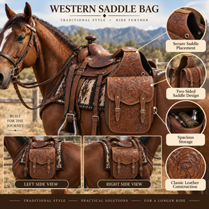 Sacs de selle en cuir pour chevaux de style western |   Pochette de rangement pour selle d'équitation double face avec motif en relief, grande capacité pour les sorties à cheval - Product Image 5