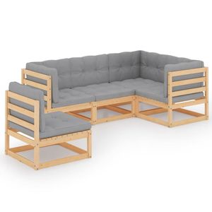 Ensemble de salon de jardin en pin naturel avec coussins gris - Product Image 2