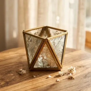 Artisan Design Square <b>Brass</b> Frame Silver Glass <b>Lantern</b> Votive Holder Handmade Home & Wedding Tabletop Decor VO55 - Product Image 4
