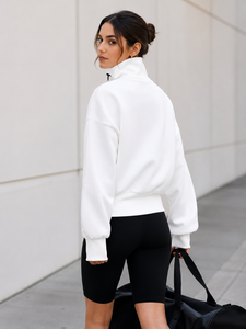 Streetwear Asymmetrical Zip Women Sweatshirts Oversized Stand Collar White Cotton Fleece Casual Custom Logo Hoodies Manufacturer - Product Image 3