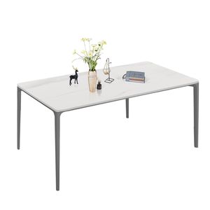 Tavolo da Pranzo Elegante da 63 Pollici con Piano in Pietra Sinterizzata/Marmo/Porcellana e Gambe in Lega di Alluminio Grigie per Cucina/Soggiorno - Product Image 1