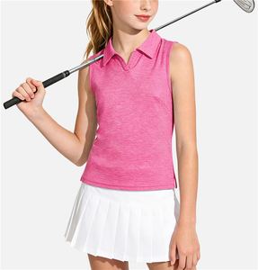 T-shirts sans manches pour filles, uniforme scolaire rose, design personnalisé, polyester, spandex, polos de tennis et de golf - Product Image 4