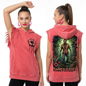 Sweat à capuche zippé vert olive vieilli pour femme, avec motif graphique « Déchets toxiques », impression personnalisée « Biohazard Slime » sur les manches, style punk - Product Image 3