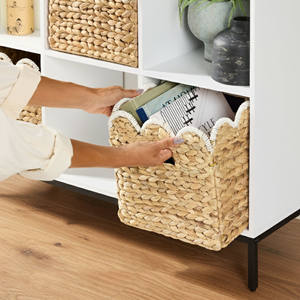 Natural Water Hyacinth Scalloped Shelf Basket - Square Woven Storage <b>Bin</b> with Built-in Handles for Closet - Product Image 4