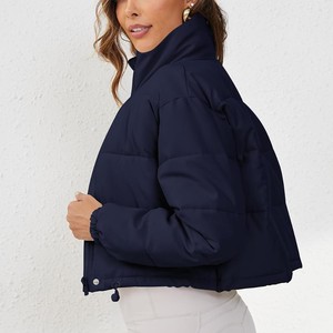<b>Women's</b> <b>Cropped</b> <b>Puffer</b> <b>Jacket</b> Solid Color Stand Collar Zipper Closure Full Sleeve Winter Warm Outerwear Wholesale <b>Puffer</b> <b>Jacket</b> - Product Image 2