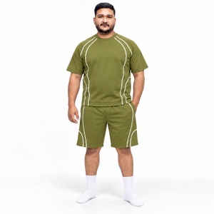 Conjunto de Camiseta y Pantalones Cortos Casuales para Hombre al por Mayor, Diseño con Ribete en Contraste, Cuello Redondo Oversize, Dos Piezas a Juego, Personalización de Marca OEM - Product Image 5