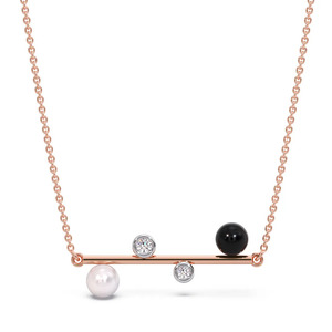 Collier Balance Bar avec cadre linéaire en or rose et accents de pierres noires et blanches contrastées - Product Image 1