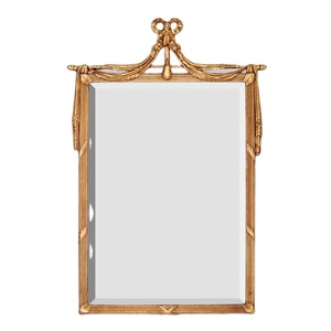 Miroir mural en bois de style luxueux avec ruban et corniche drapée, finition feuille d'or sculptée à la main, accent décoratif néoclassique - Product Image 1