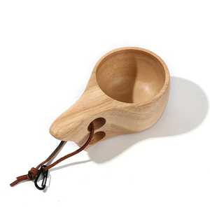 Eco Friendly Natural Solid Wood <b>Tea</b> <b>Cup</b> Set <b>Large</b> Handle Wooden Coffee Mug With Spoon For Kitchen Drinkware - Product Image 6
