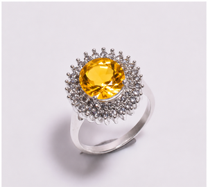 Citrine Silver <b>Ring</b>, Handmade Citrine Gemstone <b>Ring</b>, November Birthstone <b>Ring</b>, <b>Statement</b> Cocktail <b>Ring</b>, Vintage Style Je - Product Image 3
