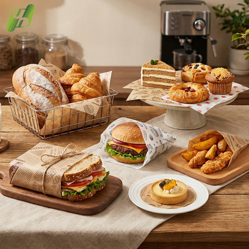 Newspaper Style Greaseproof Paper Sheets for Sandwich Burger Bakery and Fried Snack Packaging
