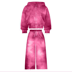Women's Tracksuit Set Full Vintage Loose Fit Zipper With Rhinestone Detailing & Custom Screen Print logo Distrees Premium Look - Product Image 2