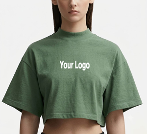 Wholesale Summer Streetwear Crop <b>Top</b> Solid Color T-Shirts Thick Crew Neck Appliques 100% Cotton Customizable Breathable - Product Image 4