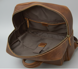 Mochila de cuero genuino para hombre, mochila impermeable con cierre de cremallera para negocios, viajes y senderismo - Product Image 2