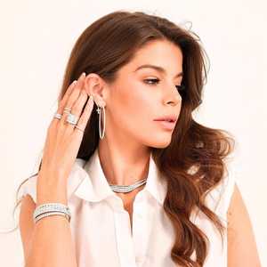Diamond Large Hoop Earring 50 mm Hinged 14k 18k <b>Solid</b> <b>Gold</b> Pave Round Cut Lab Grown Modern Luxury Jewelry <b>Huggies</b> Factory Price - Product Image 6