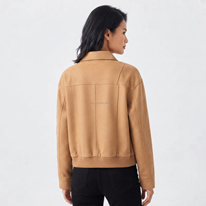 Women's Olive Green <b>Suede</b> Utility <b>Jacket</b> With Turn-Down Collar And Zipper Pockets Autumn Style - Product Image 6
