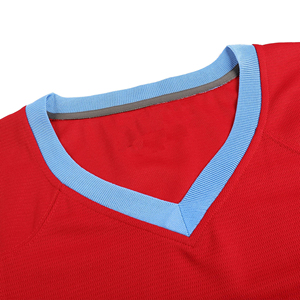 Maillot de football pour homme BRG, col en V rouge, manches courtes, avec rayures bleu clair, tissu en maille respirant, coupe classique - Product Image 4