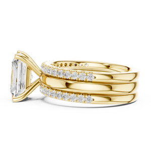 Bague de fiançailles en or jaune avec diamant de laboratoire taille radiant, double pavé, bague de mariage de luxe pour femme, idéale comme cadeau - Product Image 2
