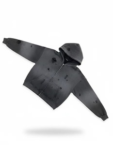 Sweat à capuche zippé pour homme en molleton 100% coton, coupe classique, infroissable, respirant, effet délavé, entièrement brodé, haute qualité 500 GSM - Product Image 3