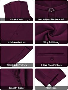 Traje de 3 piezas para hombre, mezcla de lana morada, blazer, chaleco y pantalón, formal, para negocios o bodas, antiarrugas, corte ajustado, botonadura sencilla - Product Image 5