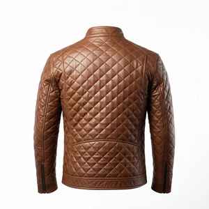 Chaqueta de piel de oveja auténtica negra a la moda para hombre, cuello con solapa dentada, diseño asimétrico con múltiples cremalleras y acolchado de diamantes - Product Image 4