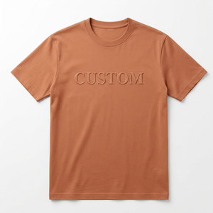 Men's Brown Short Sleeve O-Neck T-Shirt Embossed Custom Logo Regular Fit Knitted Jersey Minimalist Style - Product Image 1
