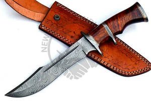 Couteau de chasse à lame fixe en acier de Damas avec fourreau en bois, couteau Bowie ultra-affûté pour le camping et la survie en extérieur, vente en gros - Product Image 3