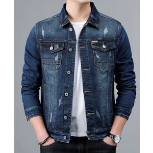 Veste en jean vintage personnalisée pour homme, 100 % coton, avec lettres brodées, colorblock, coupe oversize courte et longue - Product Image 1