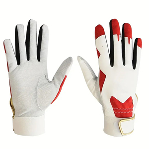Guantes de béisbol de cuero para zurdos, antideslizantes, ligeros, de color blanco y rojo, con cierre de velcro, de un buen proveedor. - Product Image 1