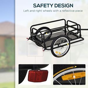 Carrello Pieghevole Nero a 16 Ruote per Bicicletta, Capacità di Carico 40 kg, Rimorchio per Bicicletta con Gancio per Trasporto Utilitario e Merci - Product Image 4