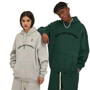 Sweat-shirt à capuche unisexe gris 320 GSM, coupe classique, en molleton de coton, pull décontracté avec poche avant, vêtement d'hiver, séchage rapide - Product Image 1