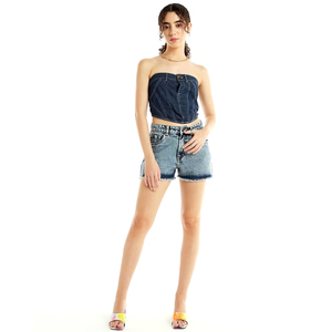 Top de Verano de Alta Calidad para Mujer, Elástico, de Mezclilla, sin Tirantes, de Algodón, Sexy, con Cierre de Botones, Camisa Casual Personalizada para Mujer - Product Image 5