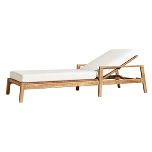 Chaise longue d'extérieur en teck moderne avec accoudoirs, dossier réglable, coussin imperméable, mobilier minimaliste pour hôtel et villa - Product Image 1