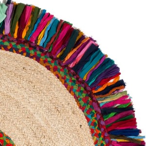 Alfombra Redonda de Yute Hecha a Mano con Flecos Coloridos, Estilo Bohemio para Sala de Estar, Decoración Mexicana de Pelo Corto - Product Image 5