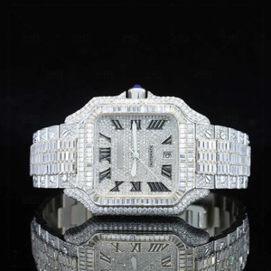 Montre intelligente de luxe rétro style baguette, cadran blanc 41 mm, bracelet en acier inoxydable, design unisexe, diamants Moissanite - Product Image 6